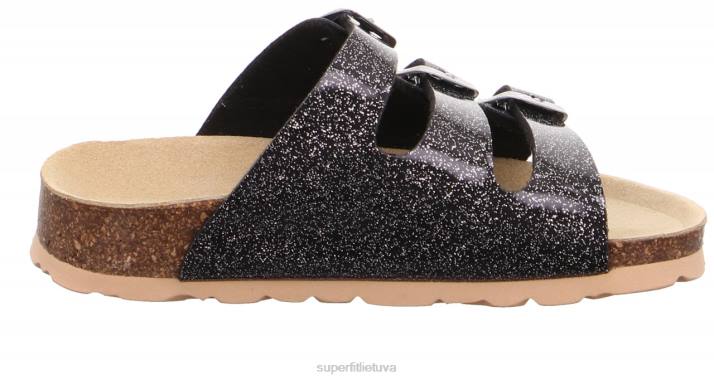 fussbettpantoffel - šlepetė su sagtimi mažyliai Superfit T20D578 šlepetės juoda/sidabrinė